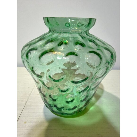 Green Glass Optic Glass Textured Vase - Handblown Art Glass Decorative Piece - Picture 6 of 8
